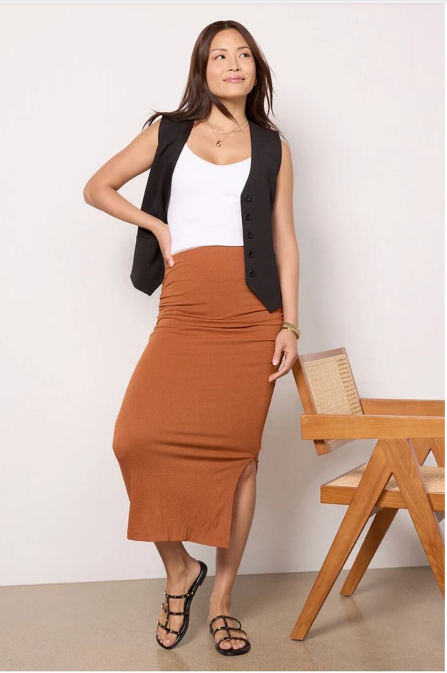 MICHAEL STARS NWT Evereve Martine Midi Skirt in Toffee Rust // M